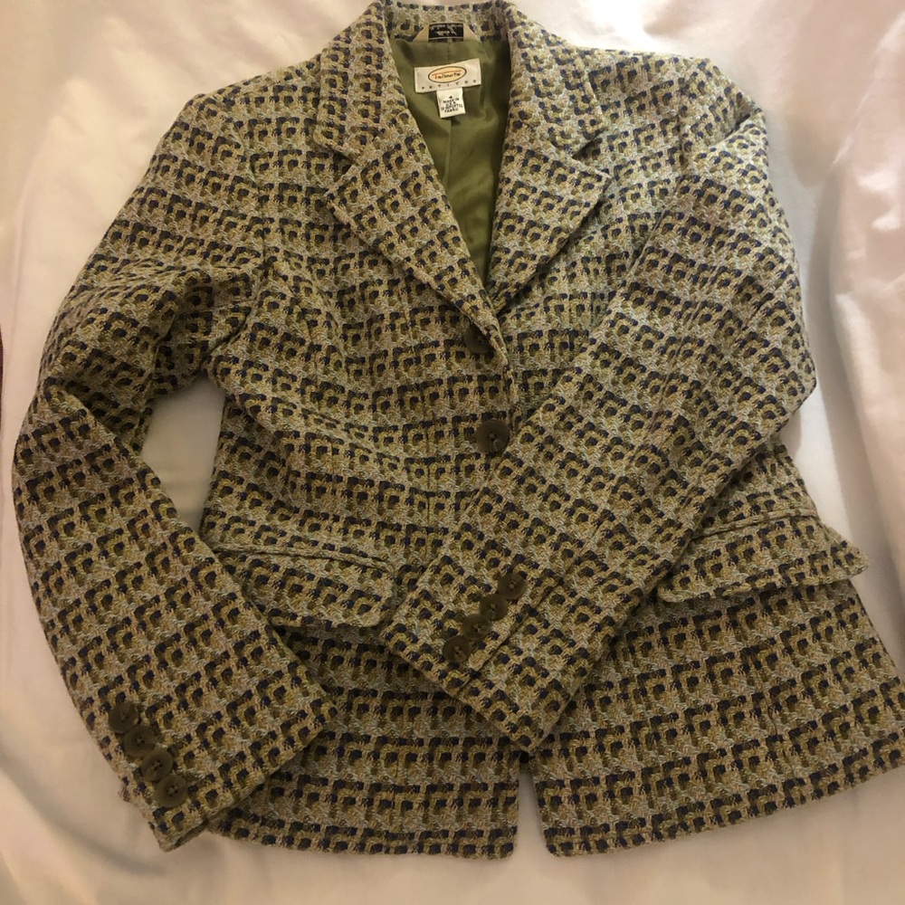 Talbots Olive Multi Tweed Blazer Jacket